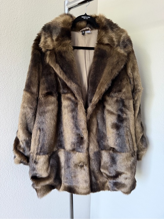 H&M Jackets & Blazers - H&M Divided Brown Faux Fur Oversized Coat Jacket Size XL